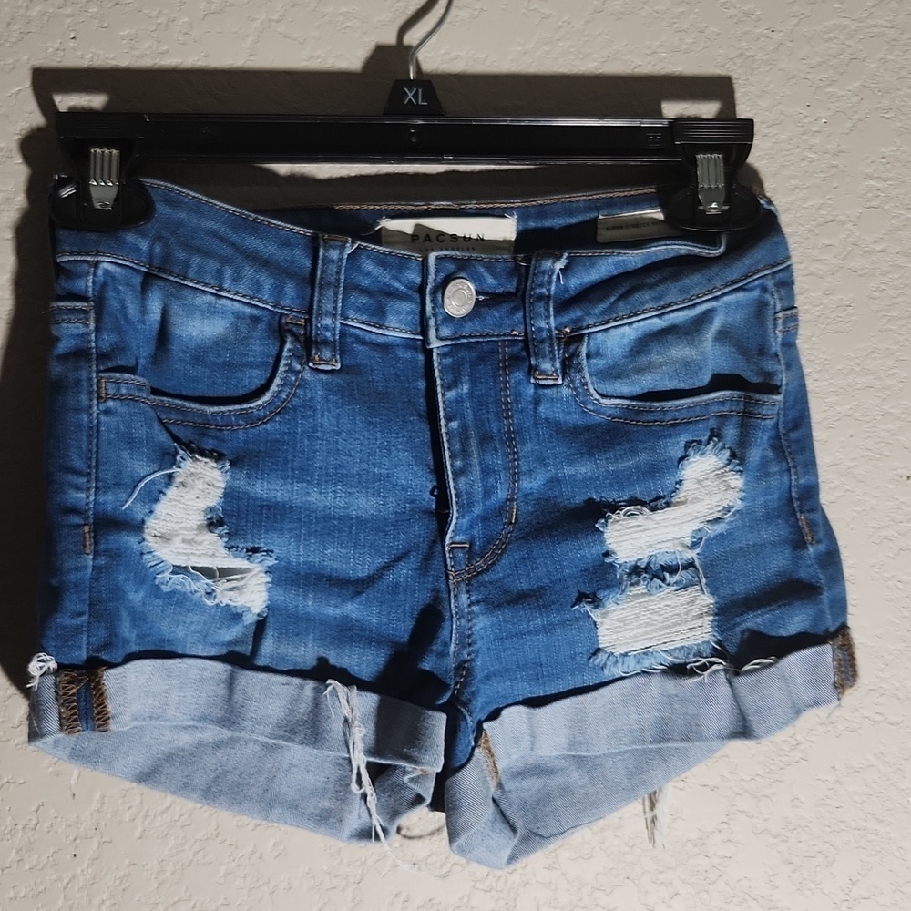Pacsun Shorts Size 24 Womens denim Distressed destroyed super stretch
